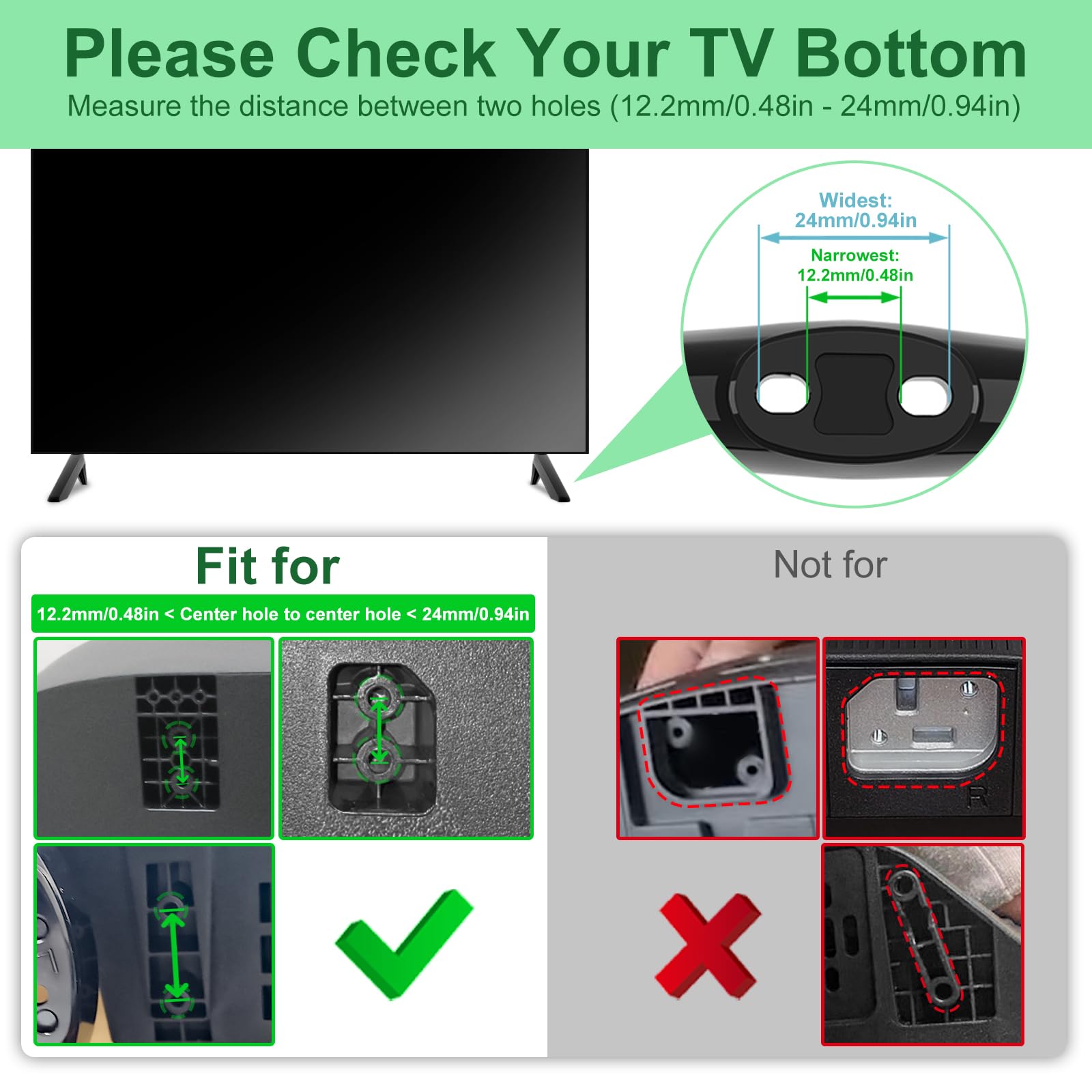 Maozhren TV Stand for Sceptre TV Legs, for Sceptre TV Base Stand, Compatible with TV Holes Center Distance 1.22cm/0.48inch - 2.4cm/ 0.94inch, Easy to Install, with Screws, Black