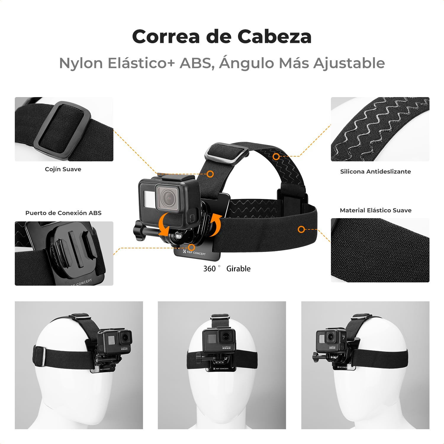 K&F CONCEPT Kit de Accesorios para Cámara de Acción Compatible con GoPro Hero 13 12 11 10 9 Insta360 dji Osmo 360 Action Teléfono Movil, Incluye Arnes Pecho, Correa de Cabeza, Clip de Teléfono Movil