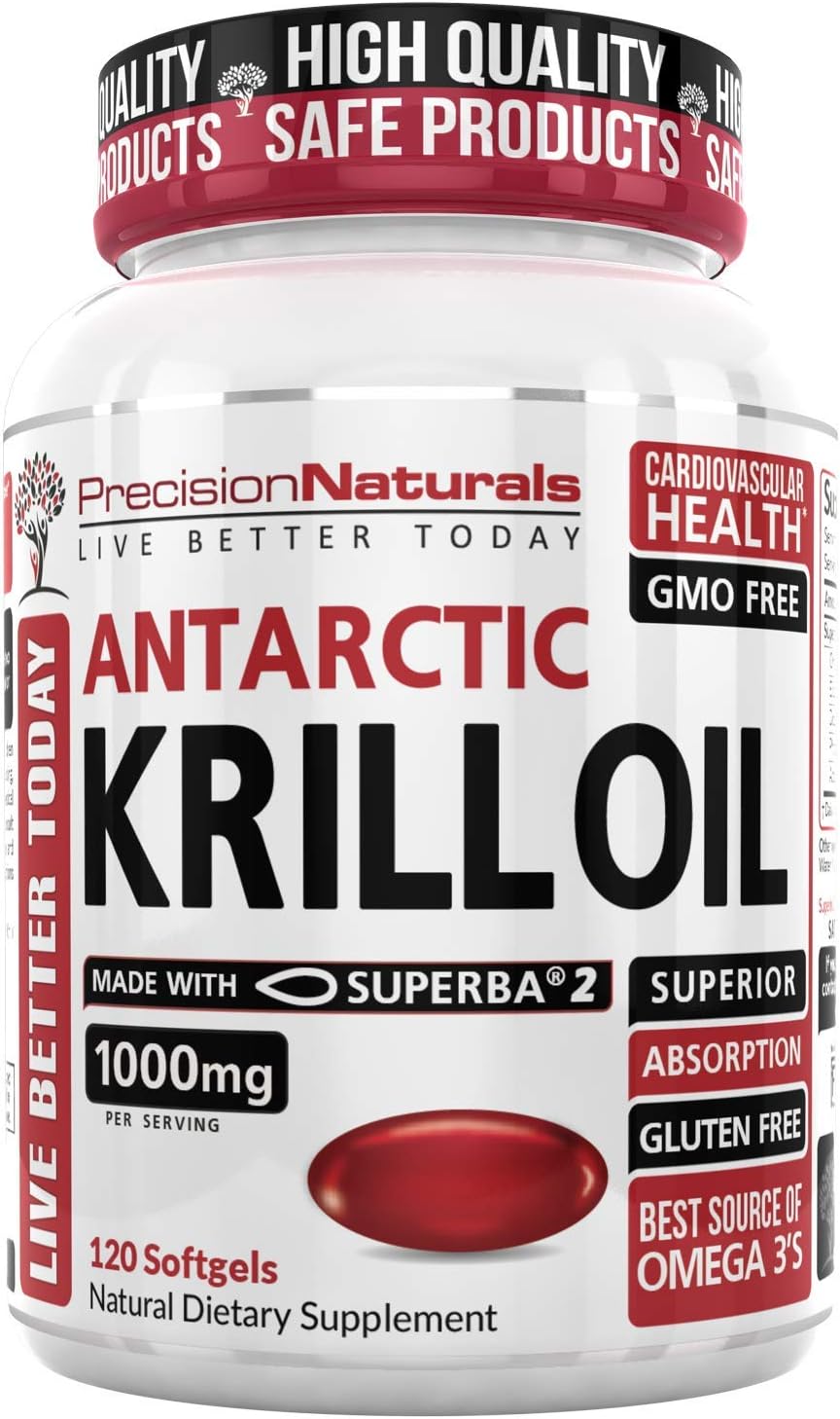 Krill Oil 1000mg/Serving 120ct Bottle Softgel Capsules Source of Pure Omega 3s EPA DHA and Astaxanthin Superba2 (TM) MSC Certified Red Oil Supplement for Mega Results Best Antarctic Fish Oil Supplemen