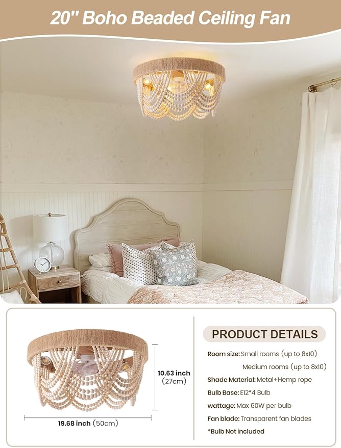 Ventilador de Techo 20" con Luz, Control Remoto y 6 Velocida miniatura 5