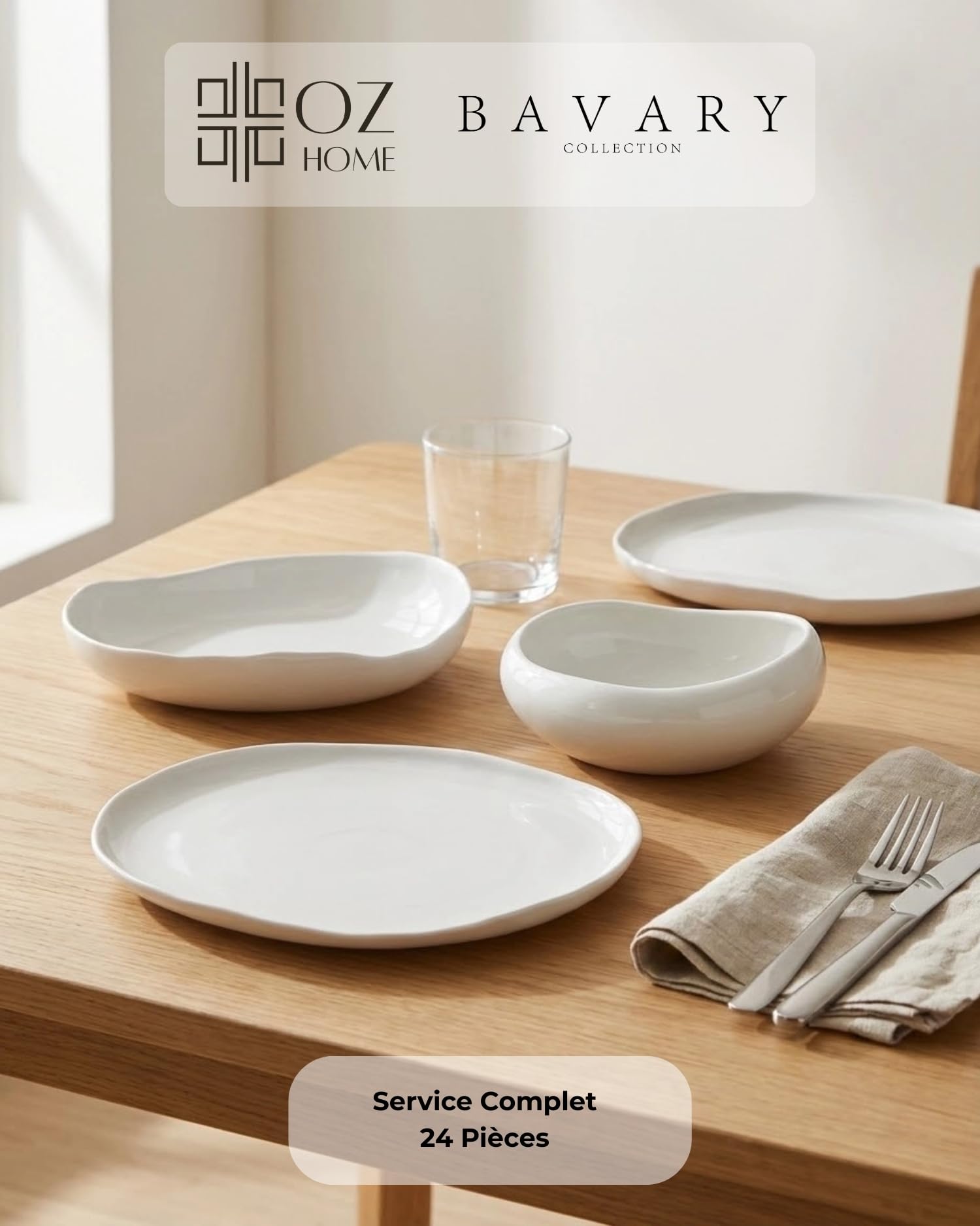 BAVARY Service Vaisselle Capital 24 Pcs – Set De Table & Assiette Porcelaine – Service De Table 6 Personnes De Plates & Assiette Creuse, Bols – Vaisselle Et Arts De La Table Micro-Onde/Lave-Vaisselle