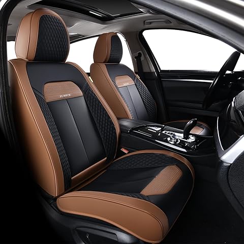 FLORICH Car Seat Covers Front Seats Only, Luxury Leather Seat Covers Universal Anti-Slip Driver Seat Cover, Automotive Vehicle Seat Covers fit for Trucks Vans SUVs Sedans (2 Packs, Coffee)