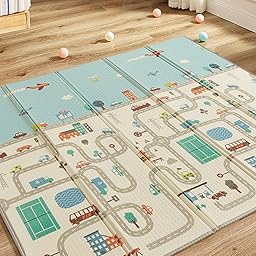 CASABEL 180 x 150 cm Evolutionary Baby Play Mat - Foldable Baby Mat, Waterproof and Thick, Cars Patterns, Large, Soft and Colorful, Compact Play Mat Easy Storage