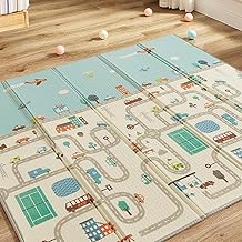 CASABEL Tapis d'Éveil Bébé Évolutif 175x150cm, Tapis Bébé Pliable et Imperméable avec Motifs Animaux & Voitures, Doux et Coloré, Grande Taille, Trés épais, Tapis de Jeu Bébé Compact, Rangement Facile