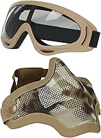 Vista 18 de AOUTACC Máscara y gafas de Airsoft, media máscara de malla de acero y gafas para CS Paintball, tiro, juego de guerra, cosplay