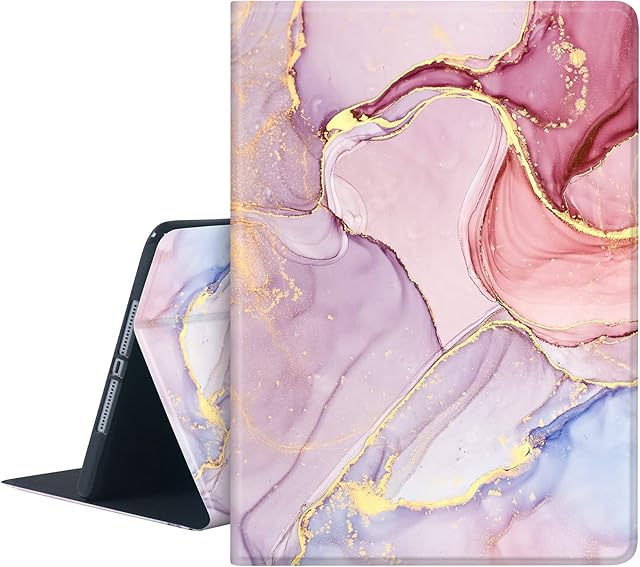 Cakoseran Case for ipad 10.2 inch 2021 / 2020 / 2019 , ipad 9th / 8th / 7th Generation Case Cover, Pu Leather with Soft TPU Back Full Protection, Auto Wake/Sleep, Adjustable Stand Angles(Pink Marble)