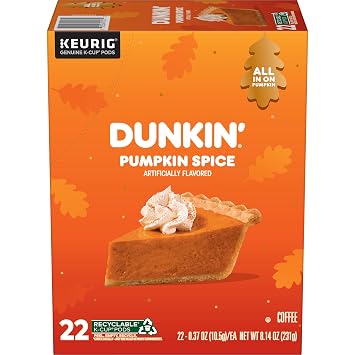 Dunkin Pumpkin Spice Flavored Coffee, 22 Keurig K-Cup Pods