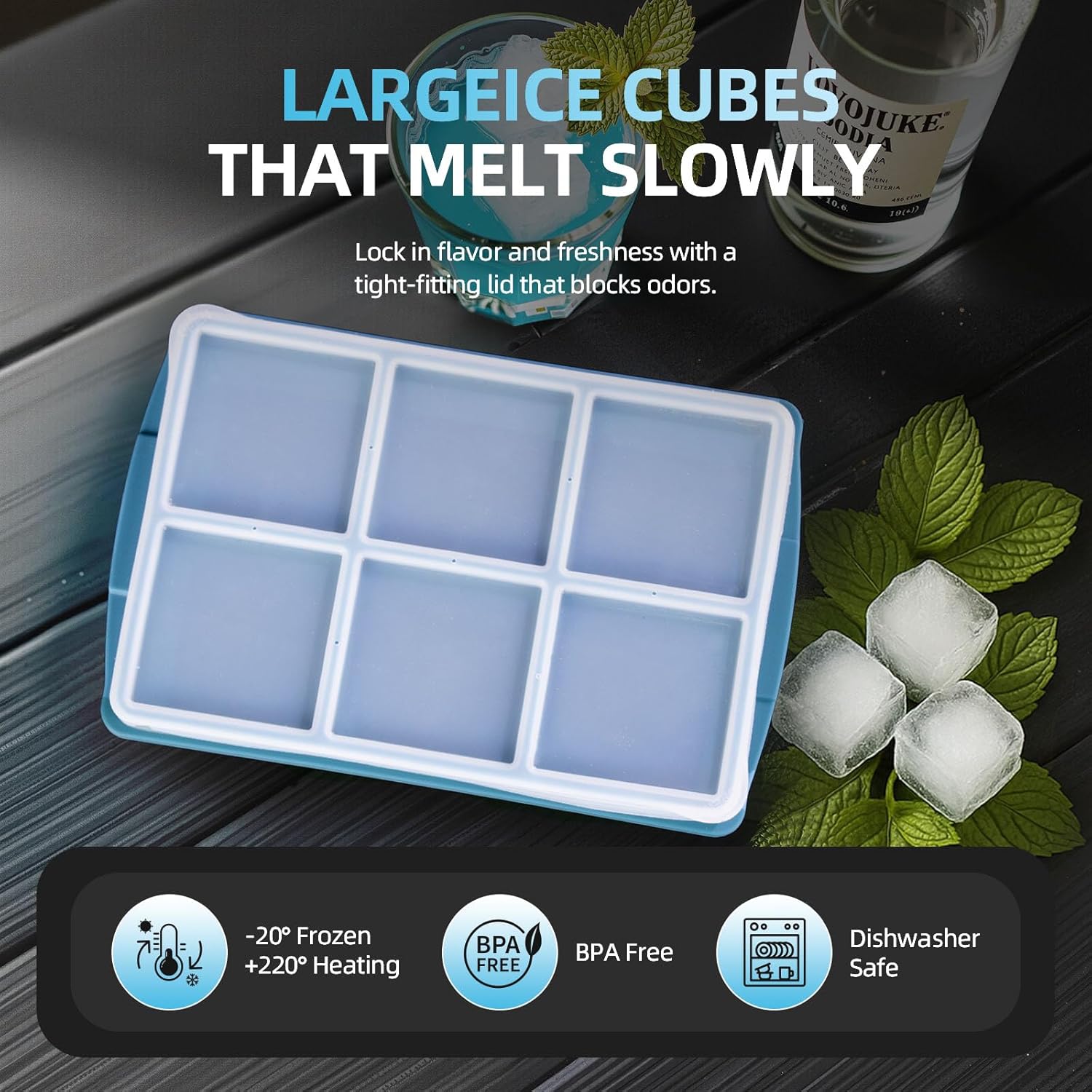 Lar Ice Cube Trays for Whiskey - Silicone Ice Cube s with Steel