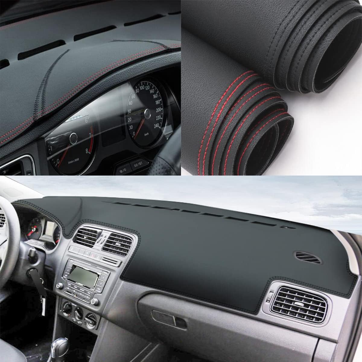 Black Leather Car Dash Mat Dashboard Cover Dash mat Interior Pad for Volkswagen Polo 2010-2017