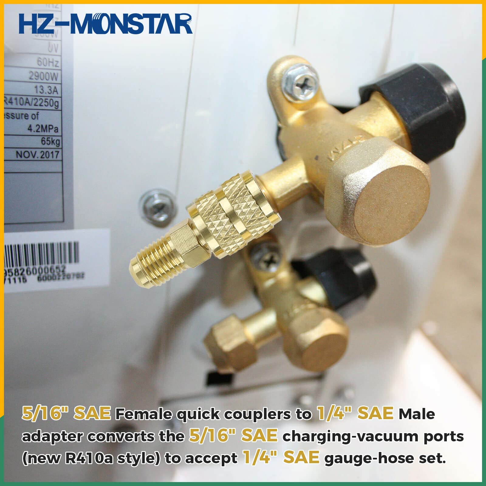 R410A R134A Adattatori Mini Split Kit di montaggio adattatore 5/16" SAE 1/4" SAE Flare, 1/2 Acme 1/4" Femmina a Maschio Kit di montaggio in ottone con rimozione nucleo valvola per HVAC Mini