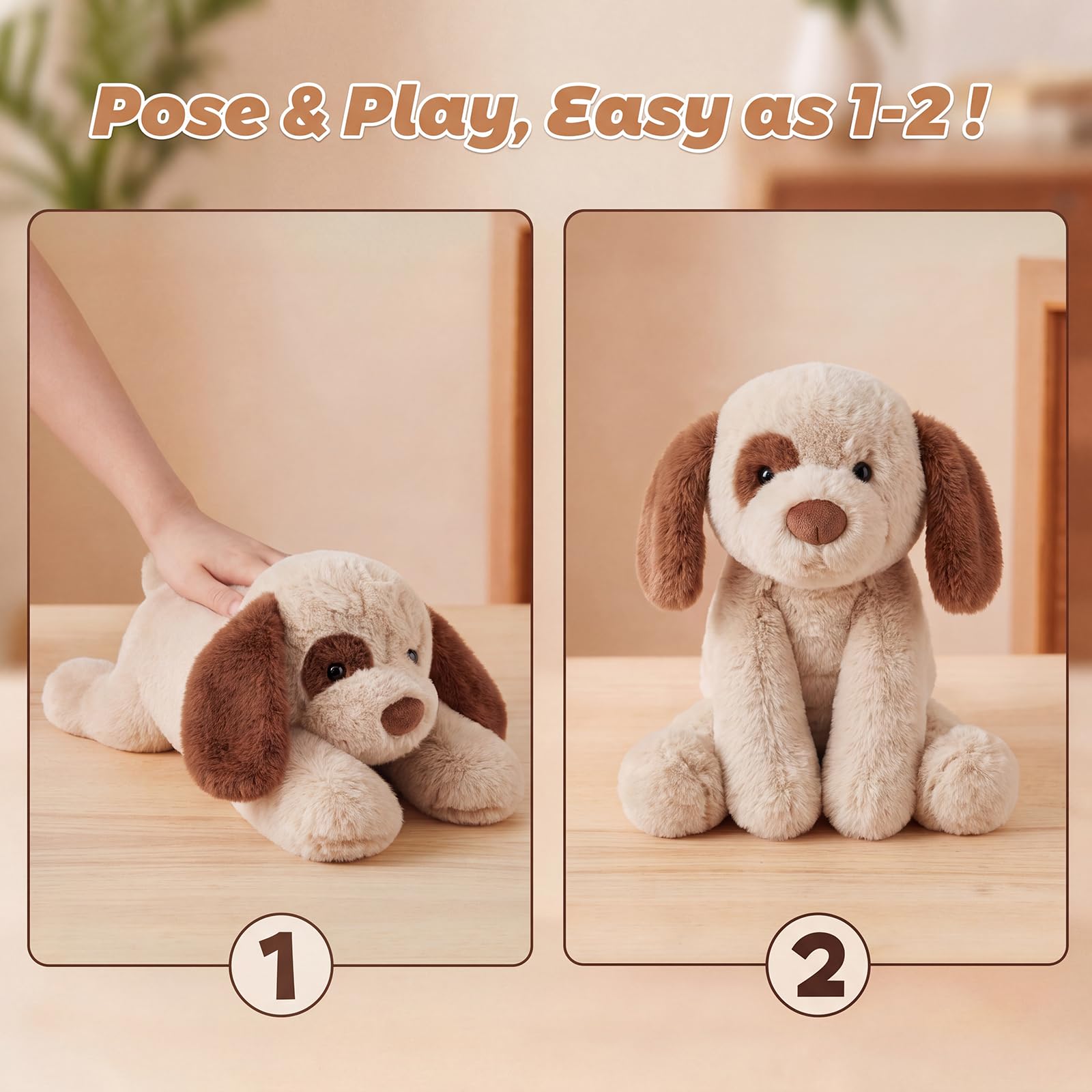 Bobbie & Laxi Peluche de perro con peso de 24 pulgadas y 4.4 libras, almohadas de peluche ajustables para sentarse y acostarse con bolsa de cerámica extraíble para compañero, regalos suaves y suaves