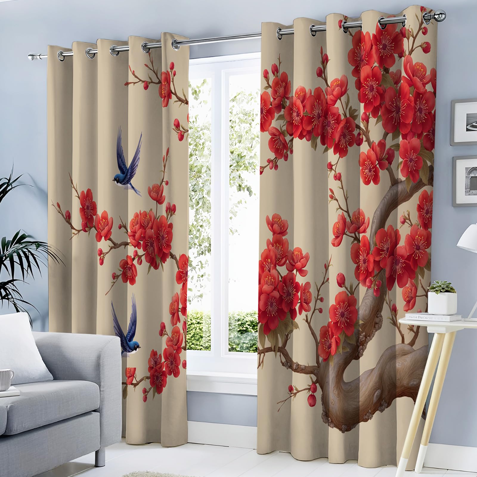 Rideaux de chambre occultants et thermiques au motif de fleurs et d'hirondelles