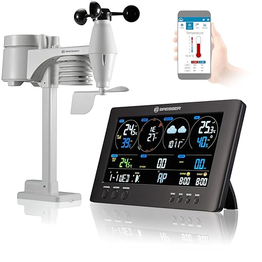 Bresser 7002586 Wetterstation Funk mit Aussensensor ClearView Wettercenter mit WLAN und 7-in-1 Profi-Sensor für Wind, Luftfeuchtigkeit, Temperatur, Niederschlag, UV-Level und Lichtintensität, Schwarz