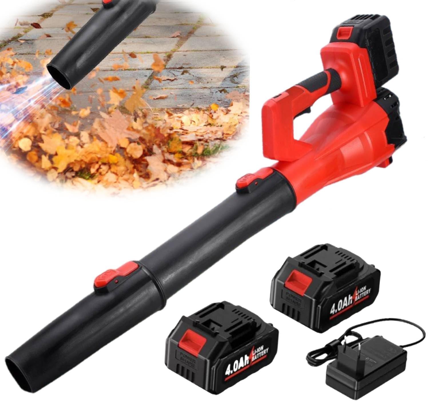 Leaf Blower 21V, Cordless Electric Leaf Blowersr with 2 Batteries and Fast Charger, Lightweight Battery Powered Leaf Blowers with 6 Speed Modes, Handheld Blower for Lawn Care, Patio Cleaning and Dust