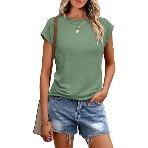 AUTOMET Womens Tops Casual Dressy Basic T Shirts Loose Fit Crewneck Cap Sleeve Tee Summer Outfits 2024