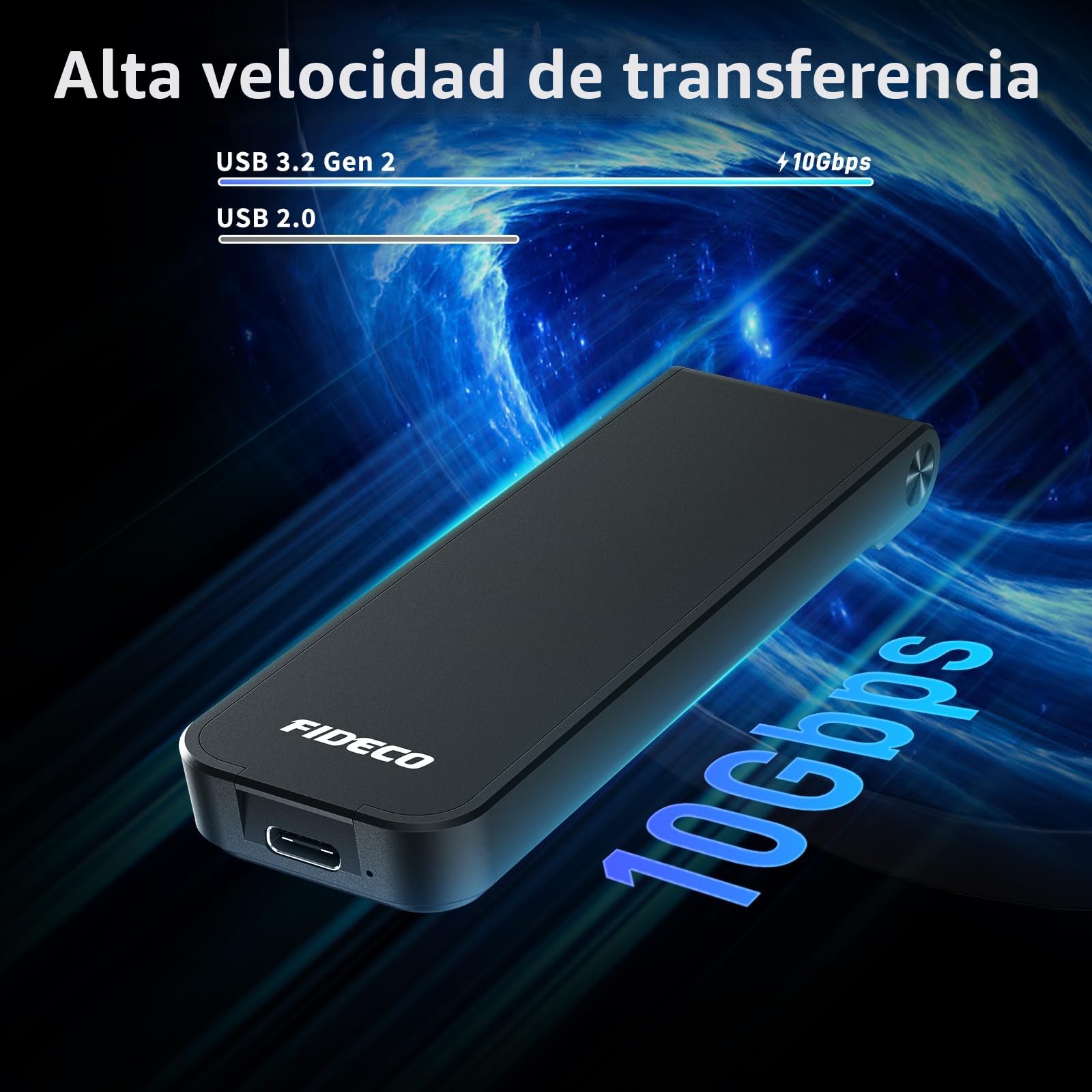 FIDECO Carcasa M.2 NVMe SSD, 10Gbps USB 3.2 Gen 2 Caja Disco Duro para M.2 NVMe PCIe M Key B+M Key, Diseño de Sándwich, Instalación Sin Herramientas, Soporte UASP y Trim