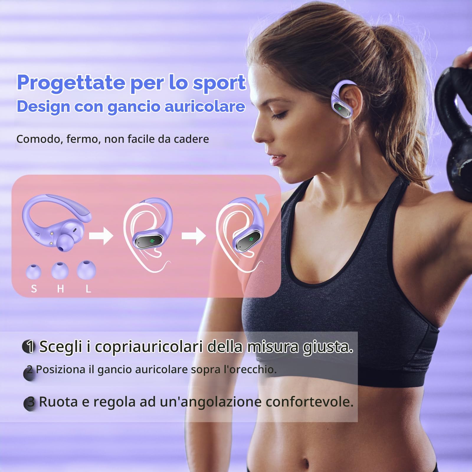 Cuffie Bluetooth Sport, Auricolari Bluetooth 5.4 con 4 ENC Mic, 50 Ore Cuffie Wireless HiFi Stereo, Auricolare Bluetooth senza fili per Running con gancio per le, IP7 impermeabili, Display LED/USB-C