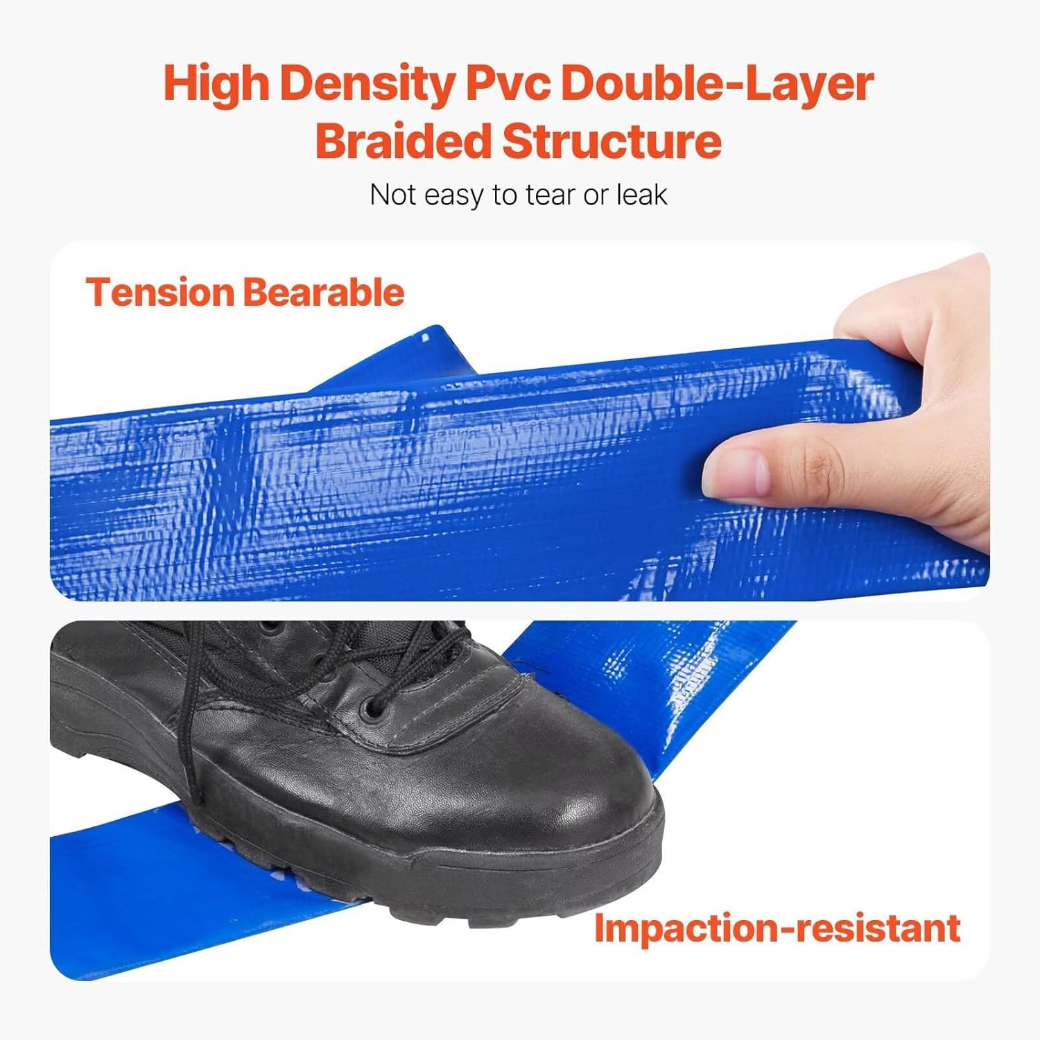 4" ID × 100 ft Pool Backwash Hose, Heavy Duty Reinforced Blue PVC Lay Flat Water Discharge Pump Flat Hoses, with Aluminum Camlock C and E Fittings