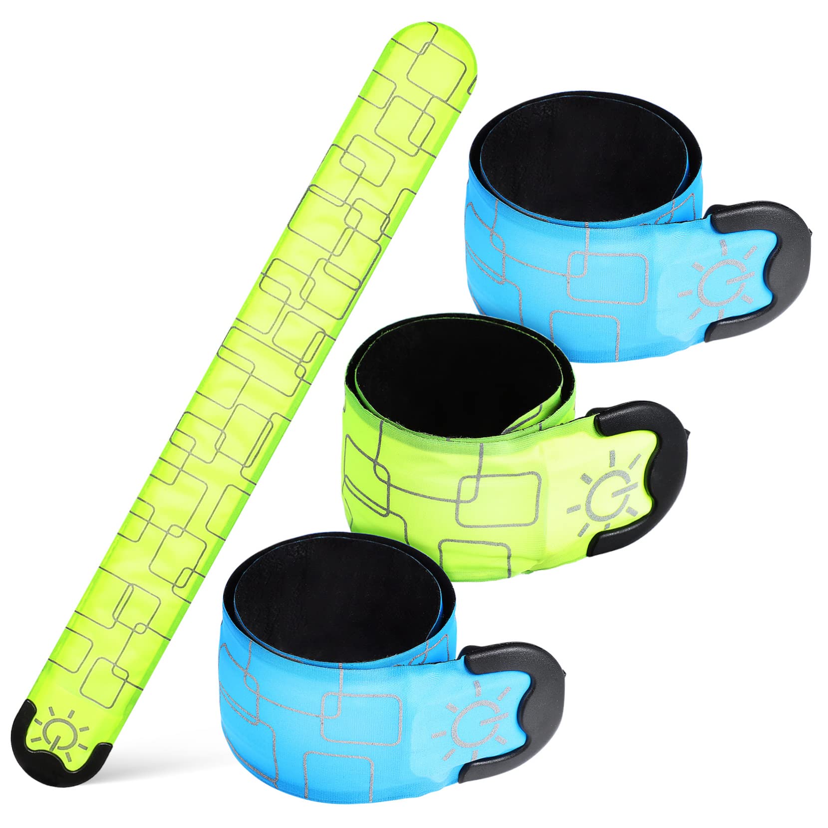 Hemobllo 4 Pièces Bracelets LED Rechargeables Haute Visibilité Bracelets Lumineux Slap pour Course Jogging avec Modes Déclairage Adaptés à Âges Vert et Bleu