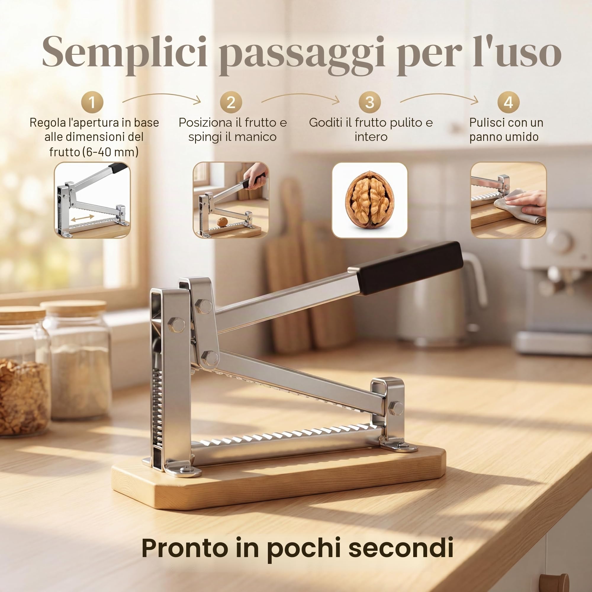 Pelamatic - Schiaccianoci Manuale in Ferro e Legno | Adatto a Noci, Mandorle, Pistacchi | Resistente e Regolabile | Rompi Mandorle | Design Compatto | Eleganza Rustica, Ferro Legno