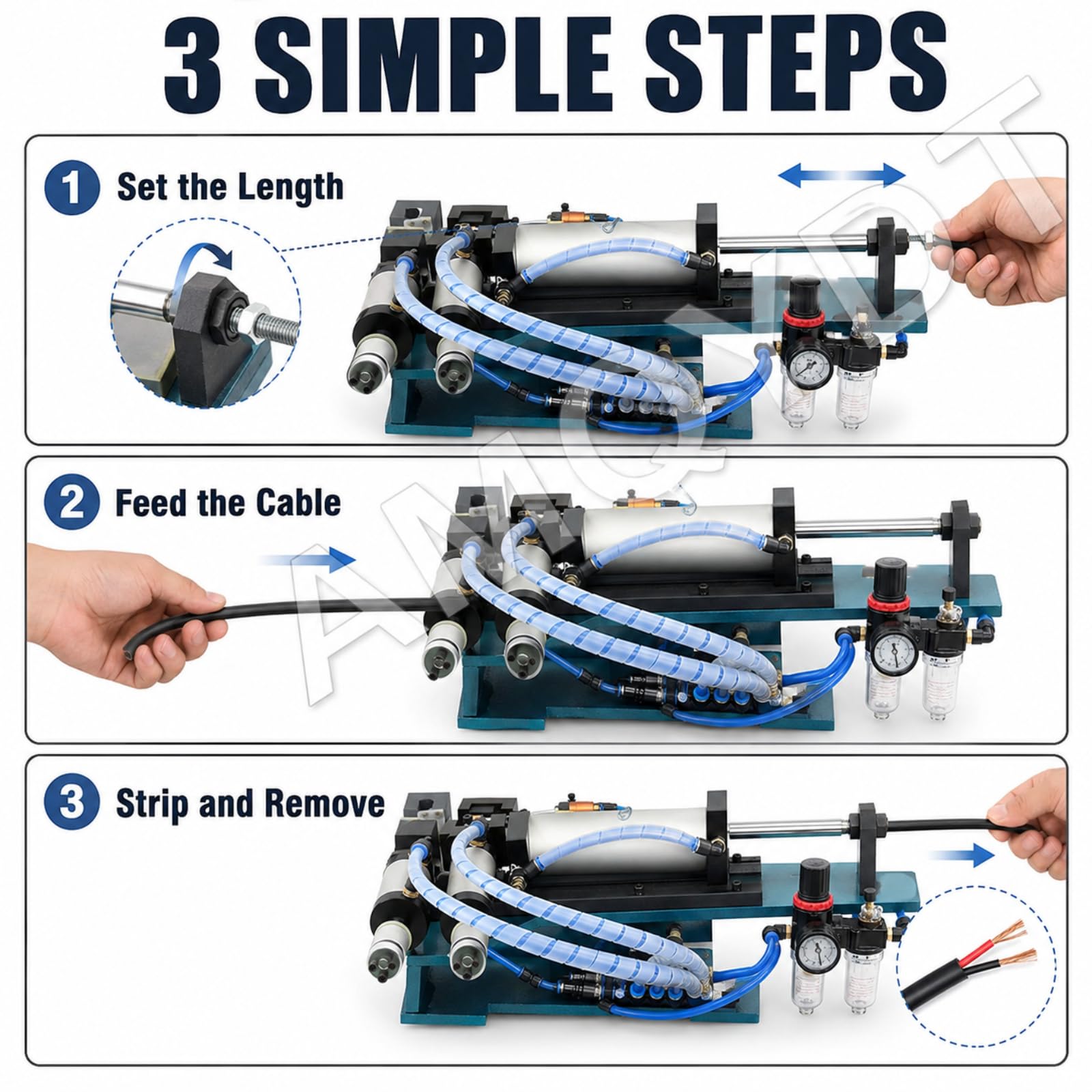 Máquina Neumática Pelacables, Máquina Manual Pelacables Neumática con Espaciado De Cuchillas Ajustable, Cilindro De Doble Efecto Y Tuerca Ajustable para Cables De Cobre Aislados.
