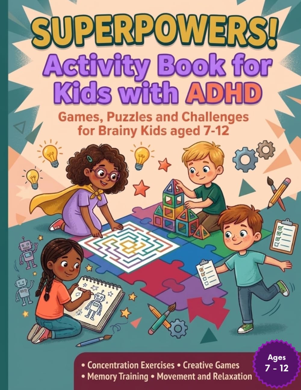 SUPERPOWERS! Activiti Book For Kids With ADHD: ADHD Word Search For Kids | ADHD Focus Words | ADHD Workbook