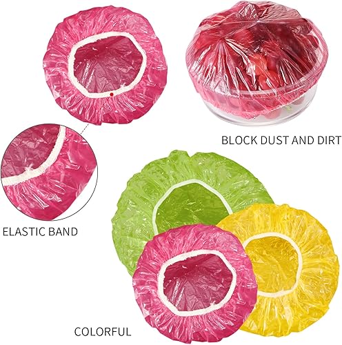 Miniatura 4 de 120 fundas elásticas reutilizables para almacenamiento de cuencos de alimentos, 3 tamaños, cubiertas coloridas para platos de platos de plástico