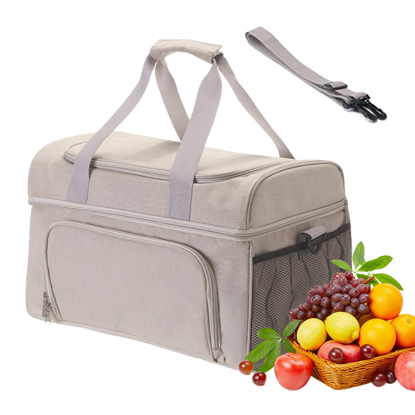 Bolsa de transporte aislada - Bolsa isotérmica plegable a prueba de fugas | de 30 l, bolsa térmica impermeable para alimentos, organizador de almuerzo duradero, más espacioso portátil | Conveniente par