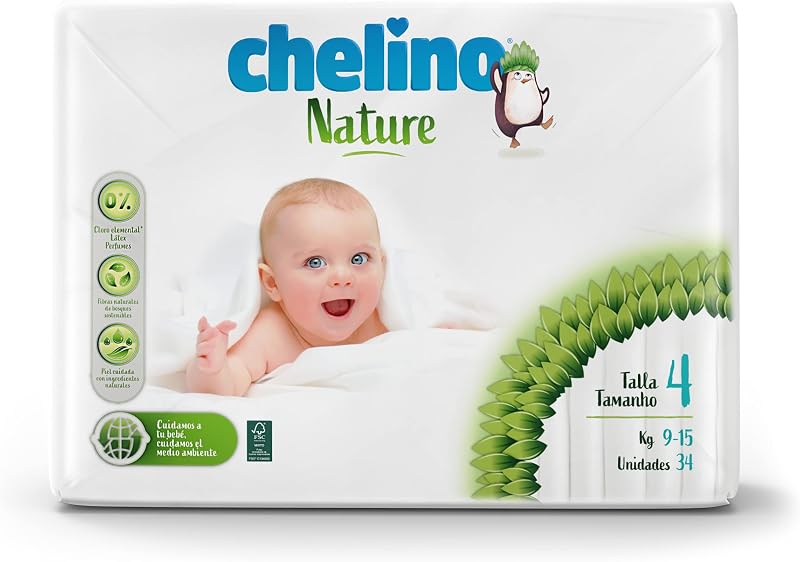 Chelino Nature Pañal Infantil Talla 4 (9-15 kg), 204 Pañales