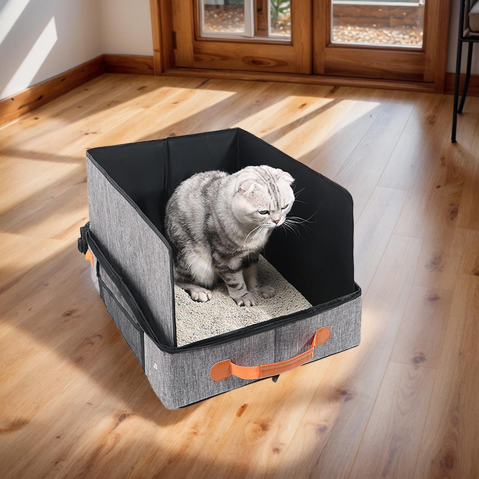Arenero Portátil Para Gatos Antifugas Y Resistente Al Agua, Con Tapa Y Asa | Arenero plegable para gatos viajeros Compacto Plegable Ligero Necesidades De Viaje Hoteles Avión