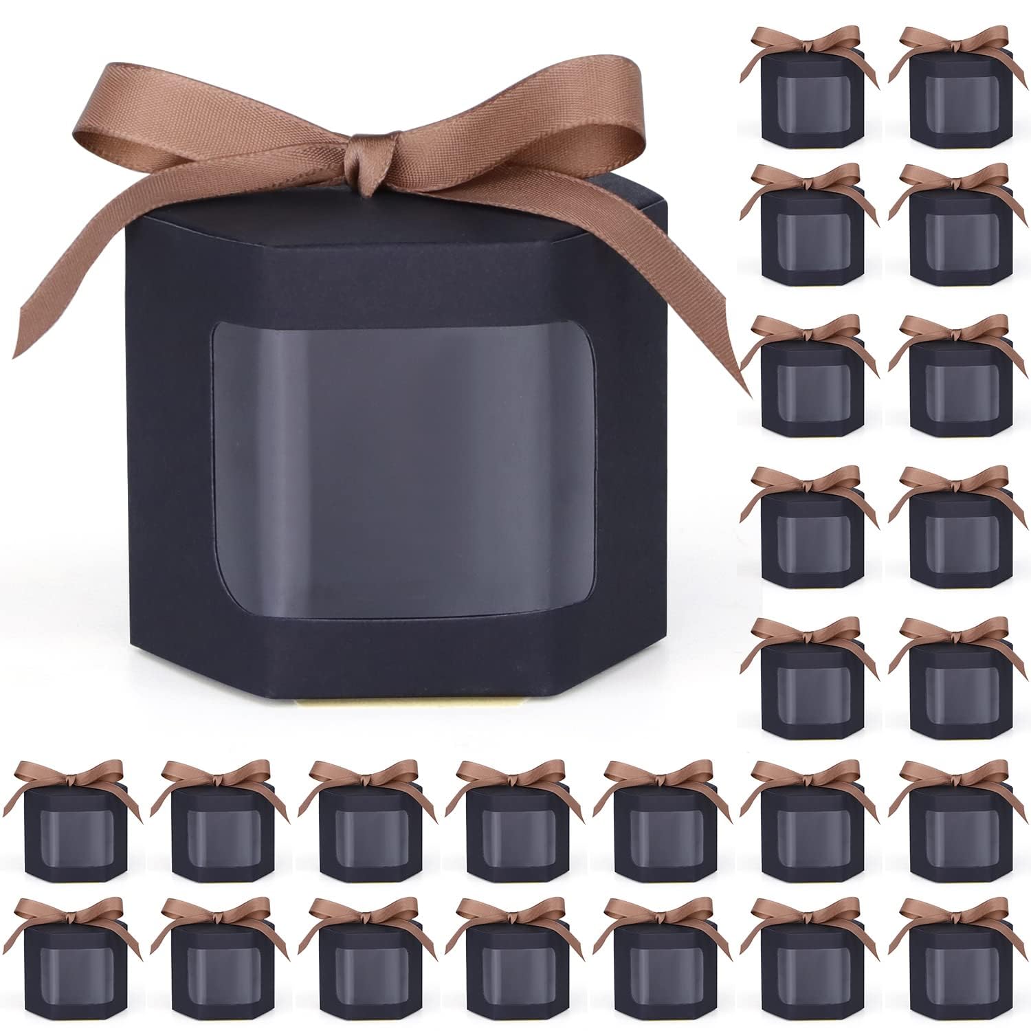 SZYCHEN 24 Gift Boxes With Display Windows, Hexagonal Paper Boxes With Lids, Suitable For Gift Giving, Crafting, Cakes, Candy Boxes, Wedding Party Birthday Gift Boxes