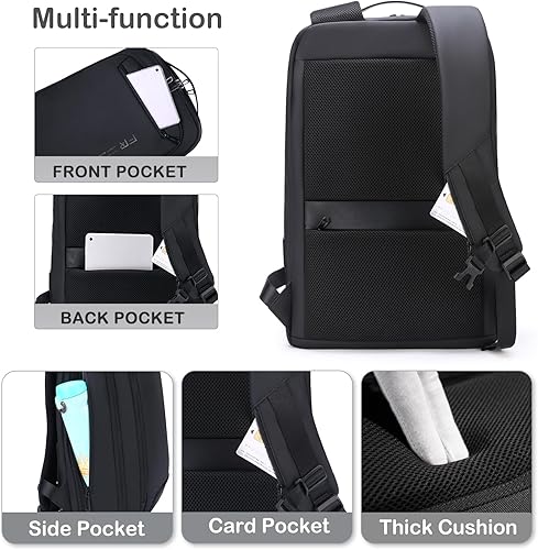 Miniatura 4 de FENRUIEN Mochila de negocios para laptop para hombres, mochila de viaje USB delgada, ligera, resistente al agua, unisex, para trabajo/universidad,