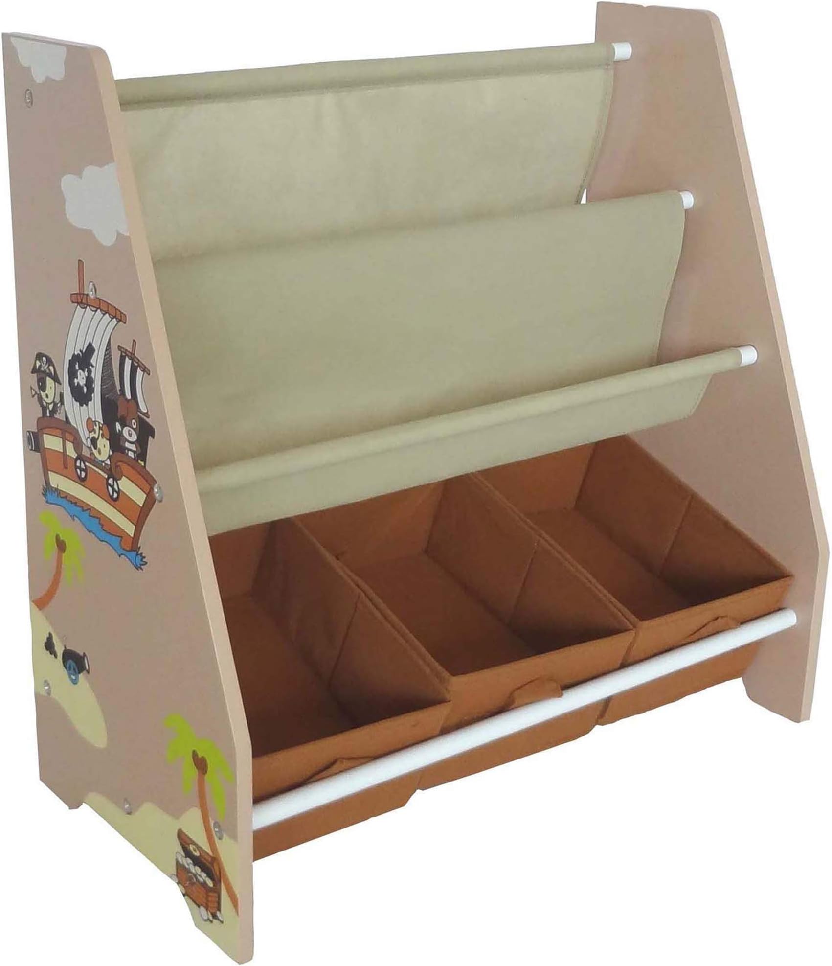 Bebe Style Toddler Sized Premium Wooden Book Shelf Pirate Theme Easy Assembly Brown