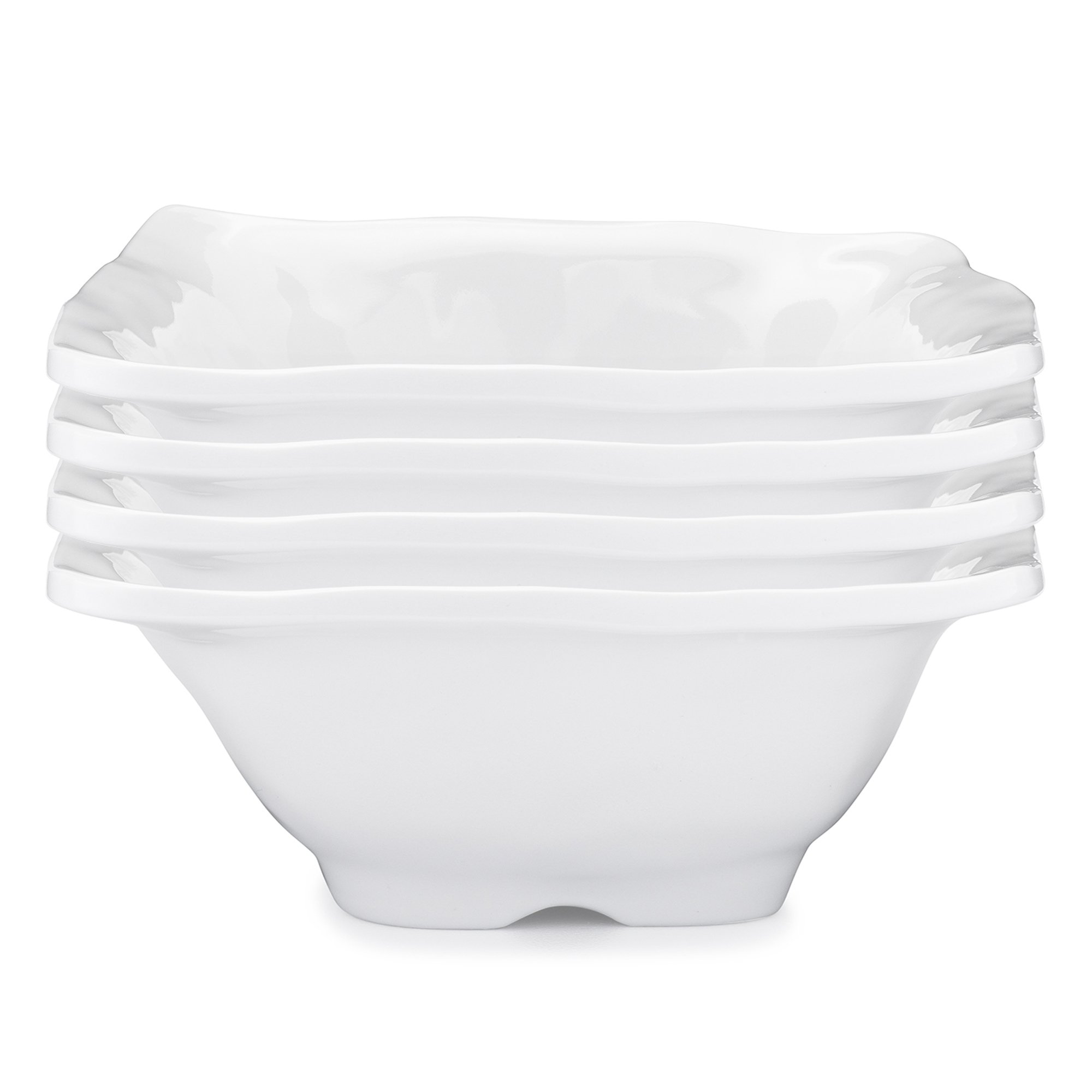 Q Squared Ruffle in Square BPA-Free Melamine Square Dip Bowl, 5-Inches, Set of 4, White