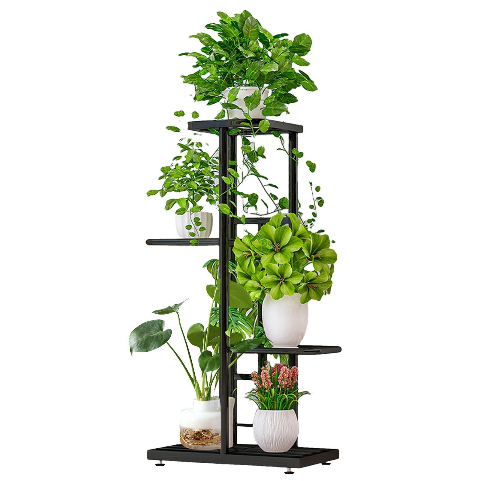 Supporto per piante da esterno a 4 ripiani in metallo | Scaffale per piante per interni, giardino, patio, balcone, portico, pavimento, angolo soggiorno