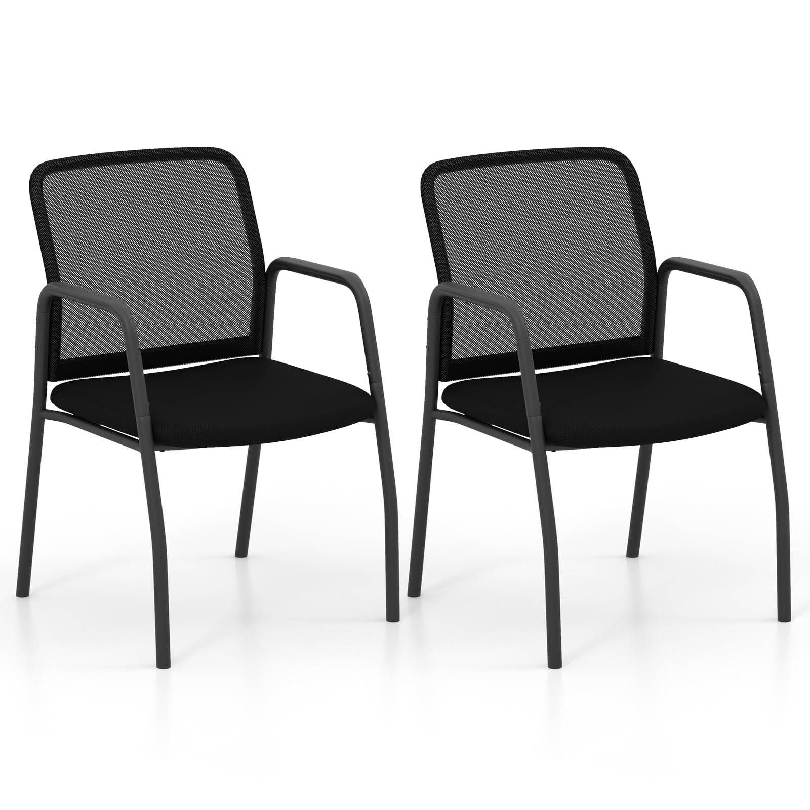 GIANTEX Lot de 2 Chaises de Conférence Empliable, Chaises de Salle de Réunion avec Dossier en Maille, Assise Rembourrée, Sièges de Visiteur Rembourrée pour Bureau, Salle d'Attente, Noir