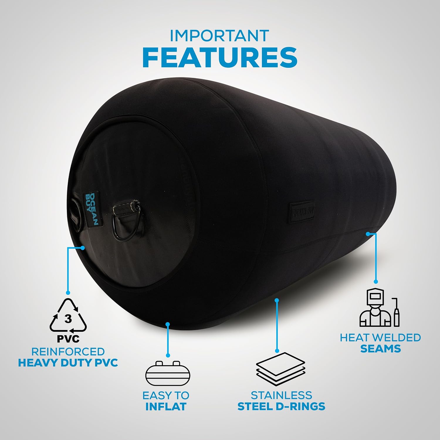 Duo Inflatable Boat Fender with Cover – Heavy Duty Inflatable Dock Bumper for Boats, Yachts & Sailboats – Air & Water Fill, Hurricane-Tested, UV Resistant Mooring Fender