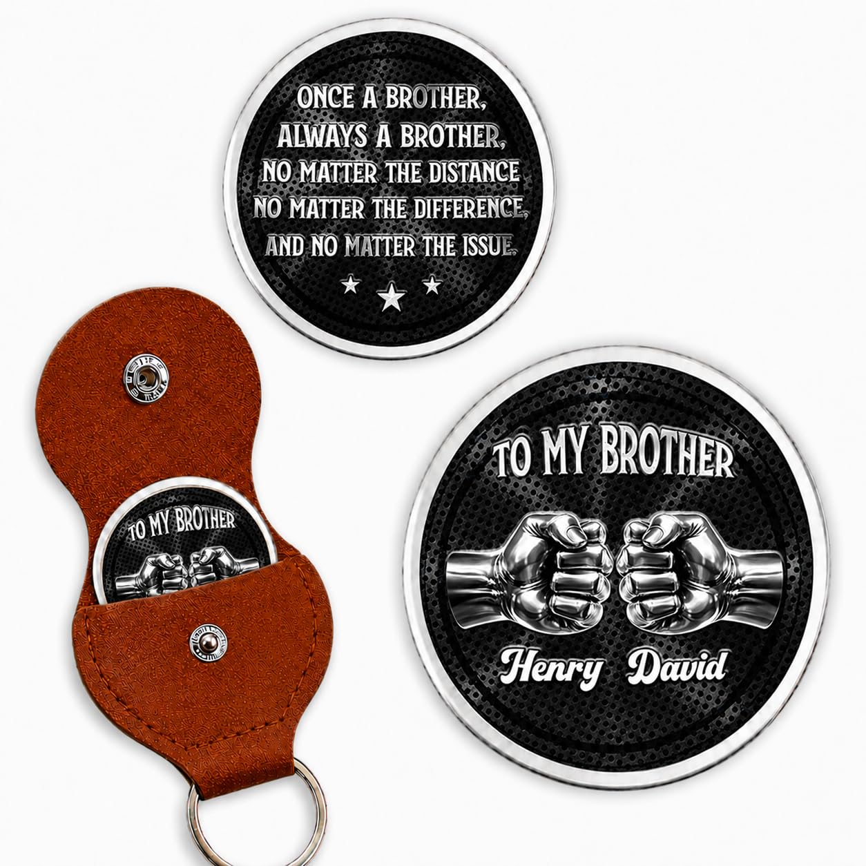 Wrappiness Personalized Pocket Hug Token Coin with PU Leather Pouch Keychain