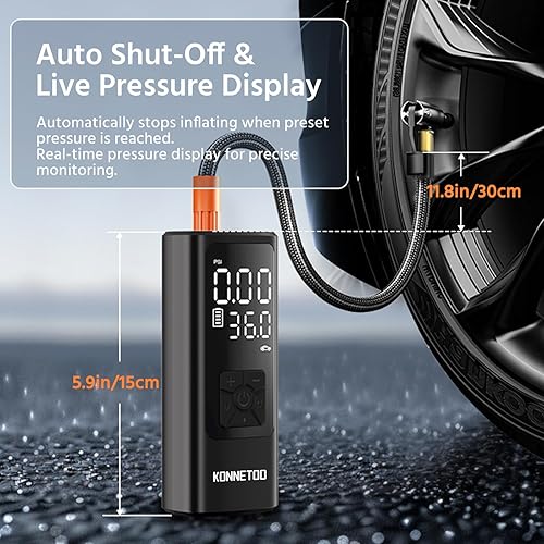 Miniatura 3 de KONNETOO Inflator Portable Air Compressor - Air Pump for Car Tires with Tire Pressure Gauge - One Click Smart Pump Tire Inflator for Car,