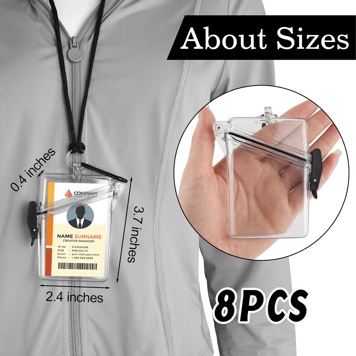 Mototo 8 Pack Transparent Waterproof ID Card Badge Holder Case Clear ID Holder Waterproof Card Holder for Swimming with Lanyard and Keychain for Id Badges Credit Cards Keys Coin Locker Dry Box