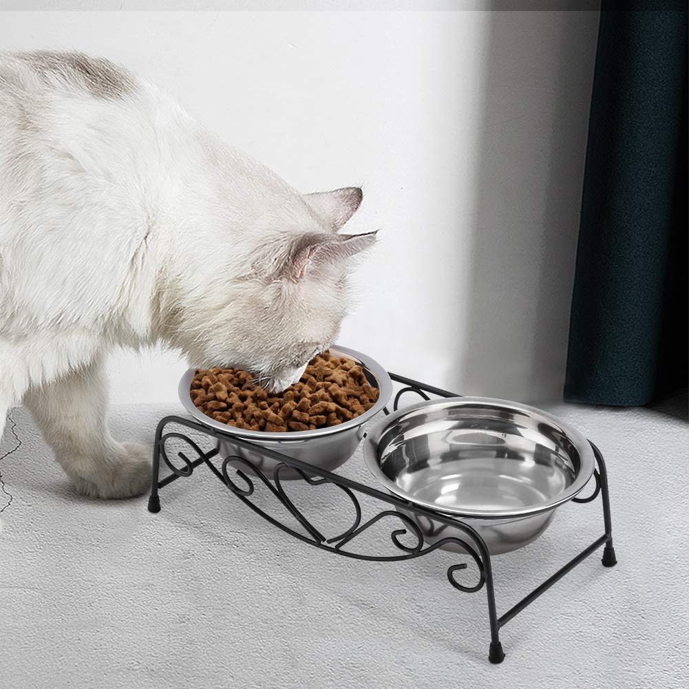 Gamelles surélevées pour chien, en acier inoxydable, double distributeur d'eau pour animal domestique, bol avec support en fer rétro pour chiens, chats et chiots de petite ou moyenne taille