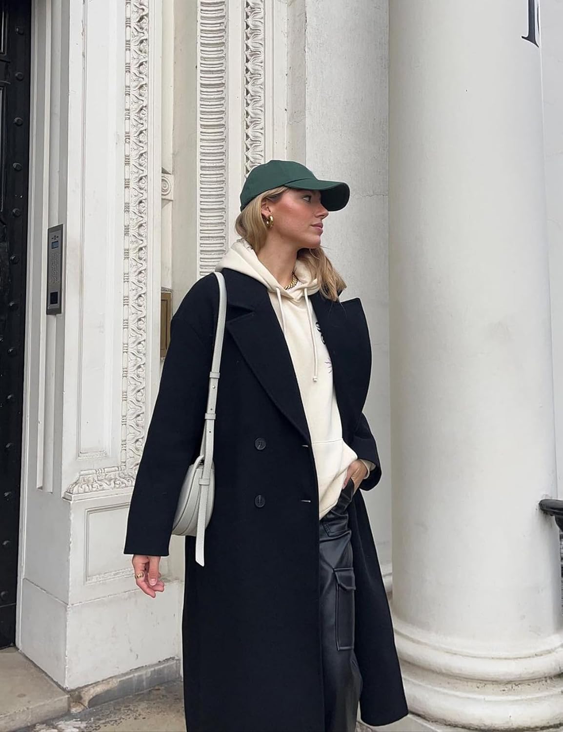 Flygo Womens Long Pea Coat Double Breasted Notch Lapel Trench Coat Office Work Peacoat Jacket Dress Coat(Black-S) - Image 3