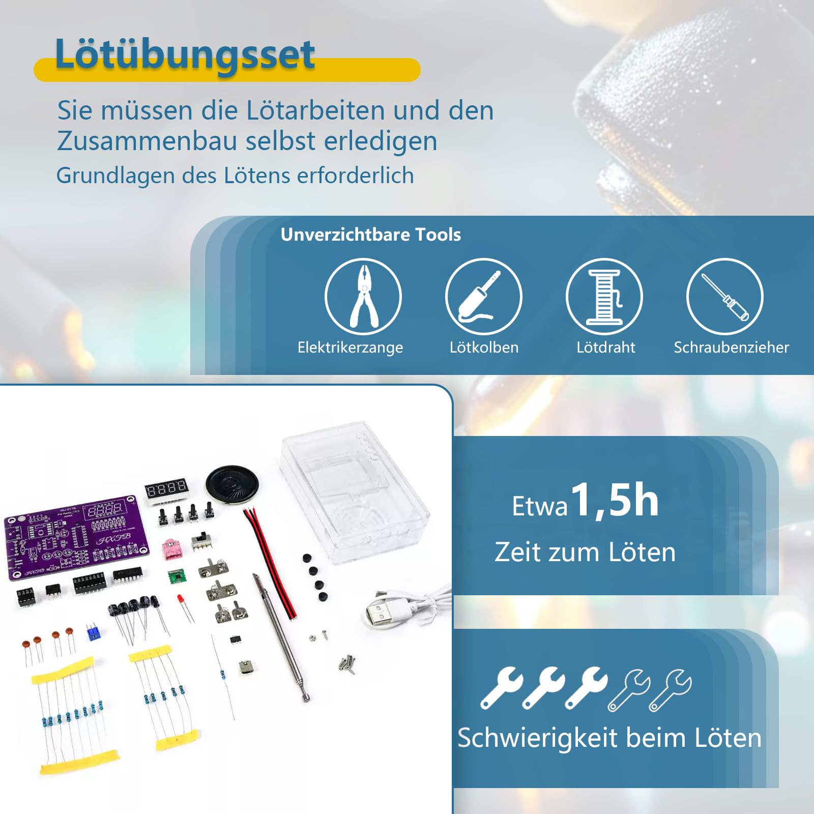 Eiele Kit de práctica de soldadura Radio FM 87-108 MHz con 2 modos de potencia y 2 modos de salida de audio, kit de proyecto electrónico para adultos, kit de bricolaje (requiere soldadura)