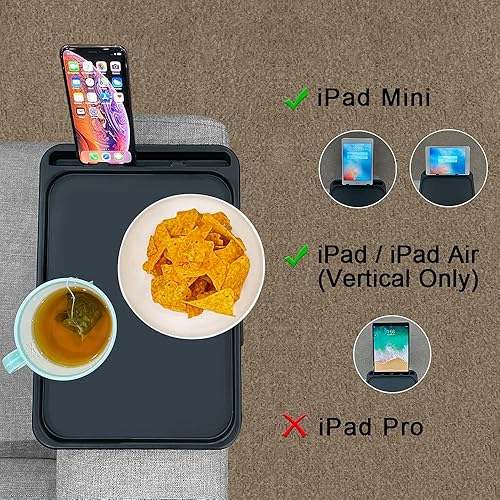 Miniatura 4 de Xchouxer Mesa de clip para reposabrazos de sofá, bandeja de aperitivos de TV, prácticos controles remotos/bebidas/soporte para teléfono (negro)