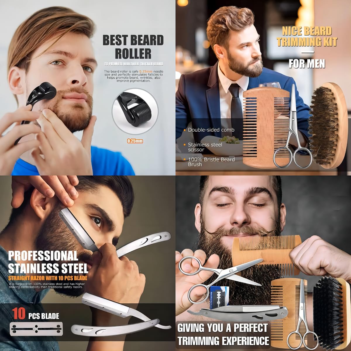 Kit Barba Hombre,Cuidado Barba Hombre con Aceite de Barba, Bálsamo de Barba,Peine de Barba y Tijera de Barba para Suaviza y Calma la Picazón,Kit de Barba Profesional Regalo para Papa, Novio, Marido