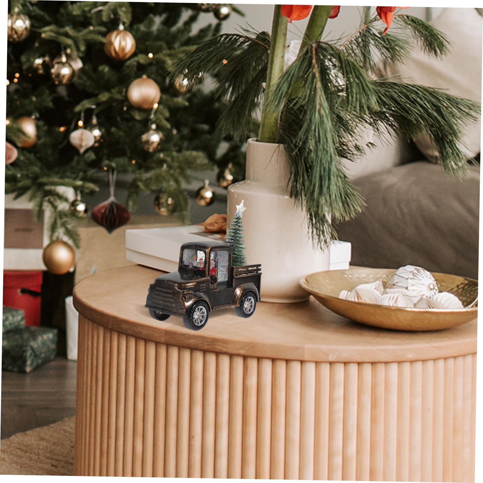 RORPOIR Santa Claus Tractor Figurine Lighted Christmas Statue Tabletop Ornament Glowing Xmas Tree Festive for Home Office and Holiday Displays