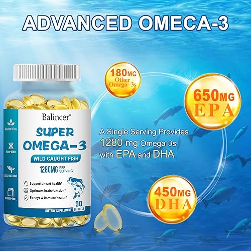 Miniatura 4 de Suplementos de aceite de pescado Omega 3, 1280 mg de ácidos grasos omega-3, incluyendo EPA y DHA, suplementos de aceite de pescado sin eructos