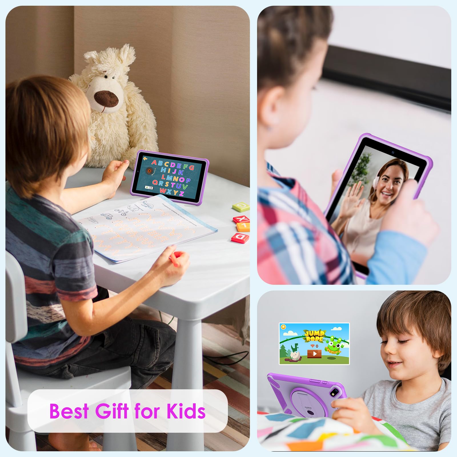 7" Tableta para niños, 36GB RAM 256GB ROM (SD Expandible), Android Kids Tablet, Control Parental, Pantalla FHD, 6580mAh, 5MP+2MP, WiFi, Bluetooth, Tableta Educativa (Pink)