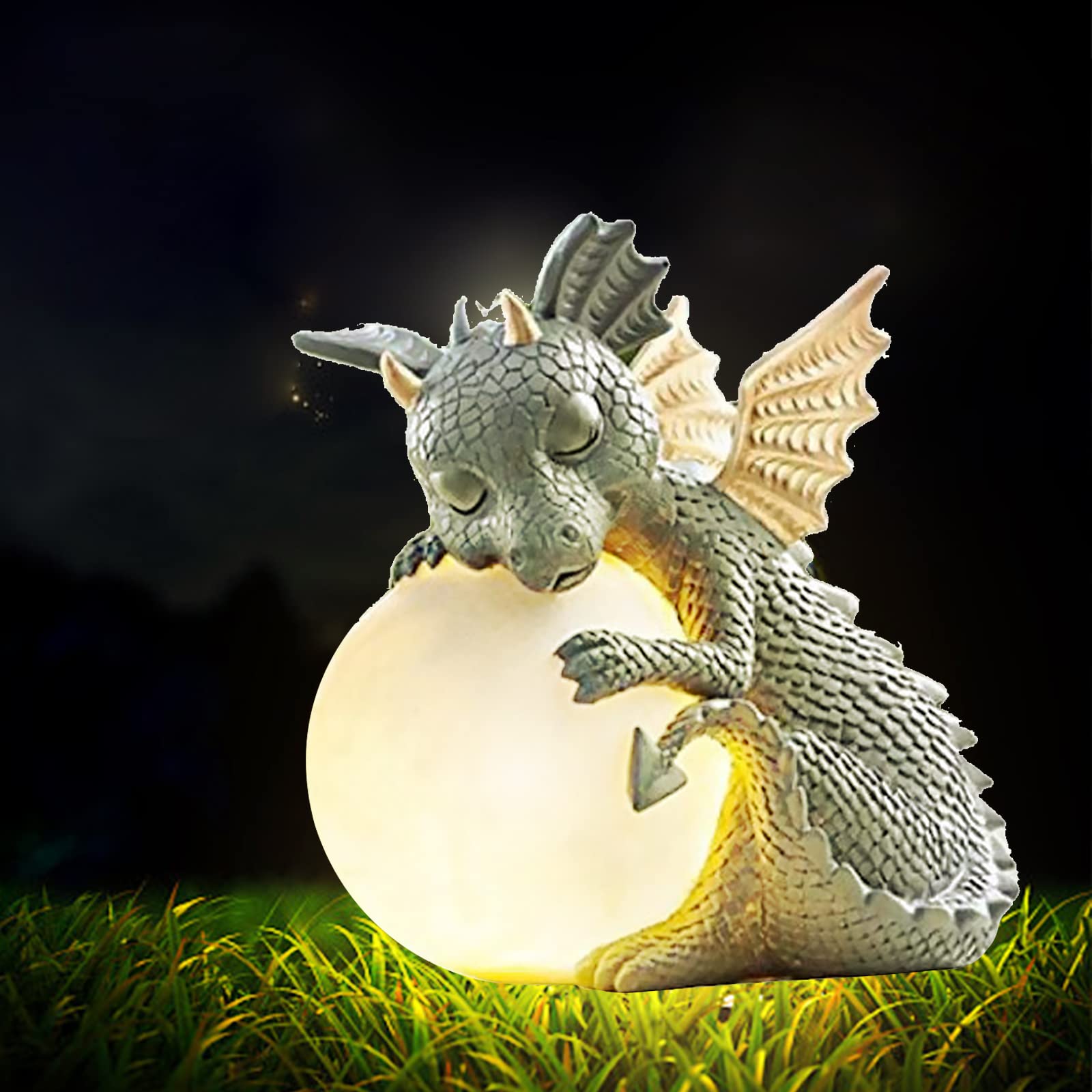 Figure Décorative Dragon avec Lumière Ronde, Décoration pour L'Extérieur, Balcon et Jardin, Porte-Bonheur