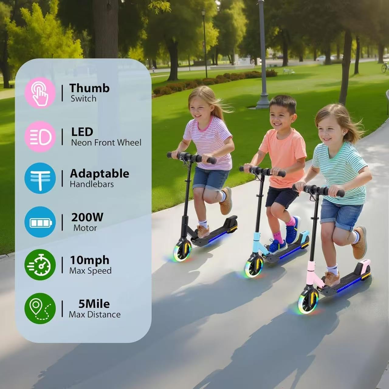Monopattini elettrici pieghevole per bambini (6-14 anni) - Velocità massima 16 km/h, portata 8 km, ruota anteriore da 7 pollici con funzione autoilluminante, ruota posteriore da 6 pollici